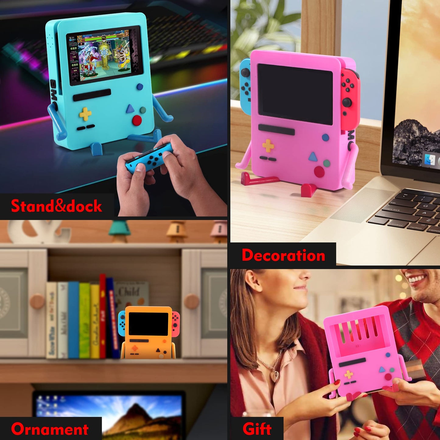 GRAPMKTG Charging Stand for Nintendo Switch OLED - Portable Dock with Smile Face Design - Cute Pink Case Accessory for Men, Women, Kids