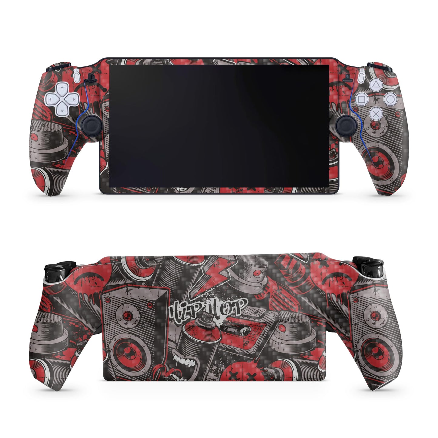Carbon Fiber Gaming Skin Compatible with PS5 Portal Remote Player - Red Hip Hop - Premium 3M Vinyl Protective Wrap Decal Cover - Easy to Apply | Crafted in The USA by MightySkins