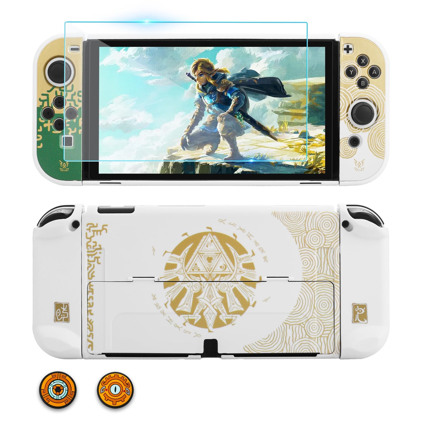 GLDRAM Theme for Zelda Protective Case Compatible with Nintendo Switch OLED Anti-Scratch Accessories Bundle for Tears of the Kingdom with Dockable Switch OLED Skin Cover Screen Protector & Thumb Cap