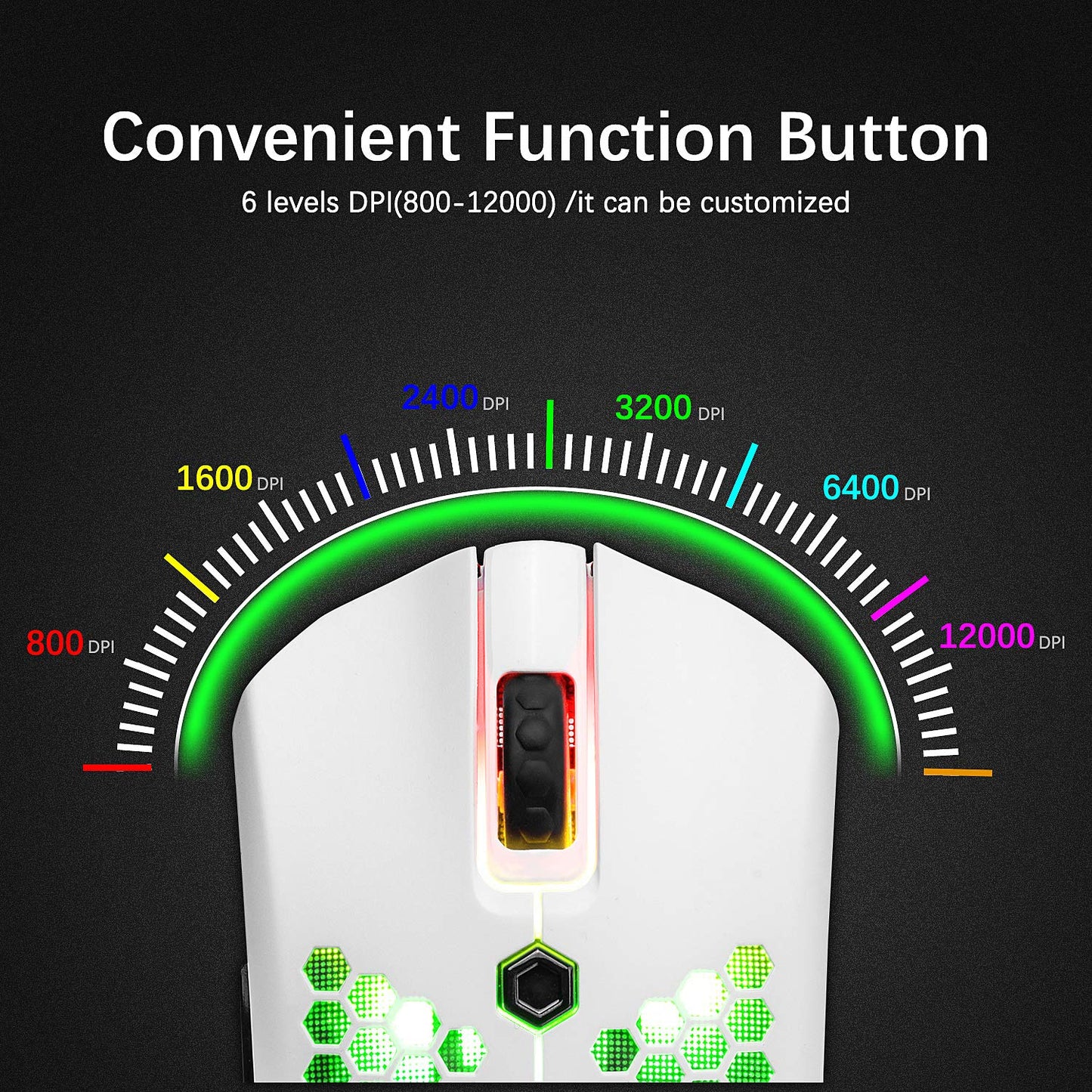 ZIYOU LANG M5 RGB Wired Gaming Mouse, 12000 DPI, 6 Buttons, 65G Honeycomb, Ultralight Cable, White