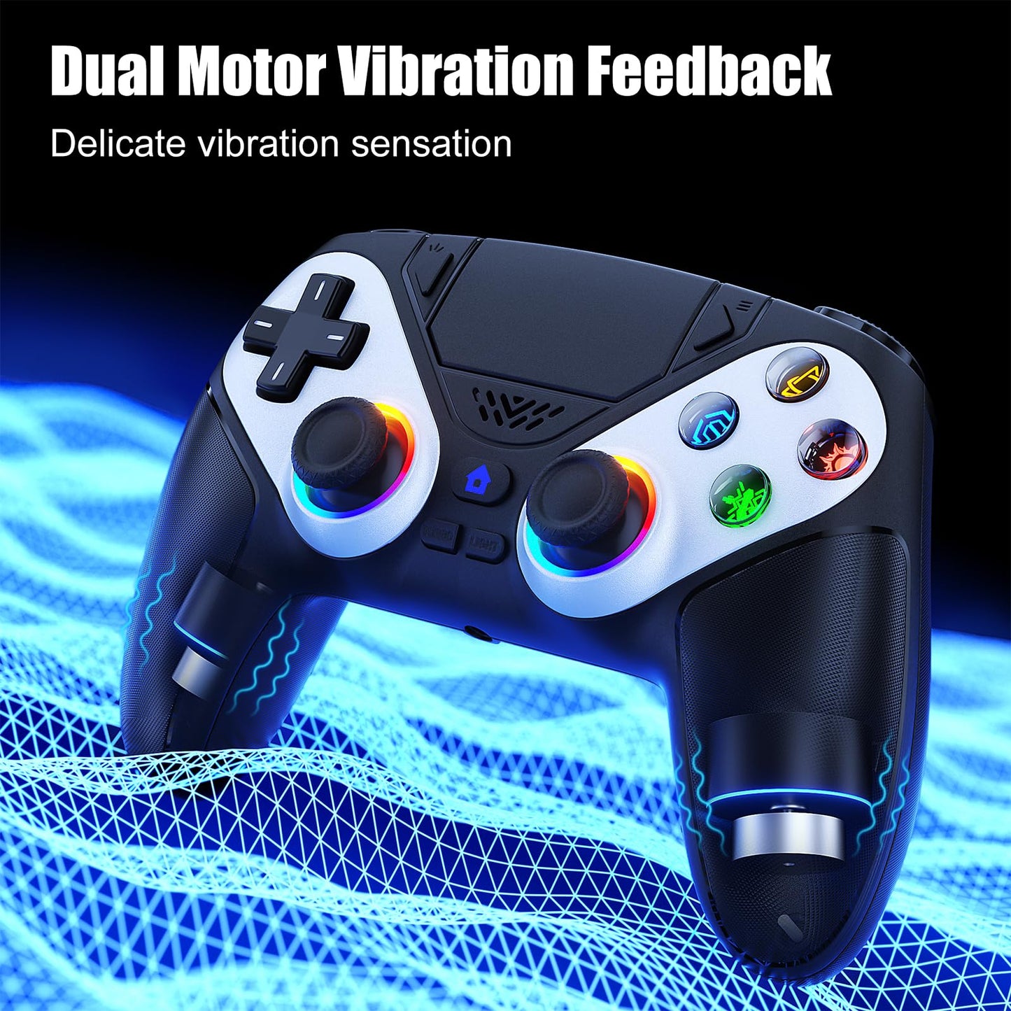 Gamrombo LED Wireless Controller for PS5 - Dual Vibration, 3.5mm Audio Jack, 6-Axis Motion, Black