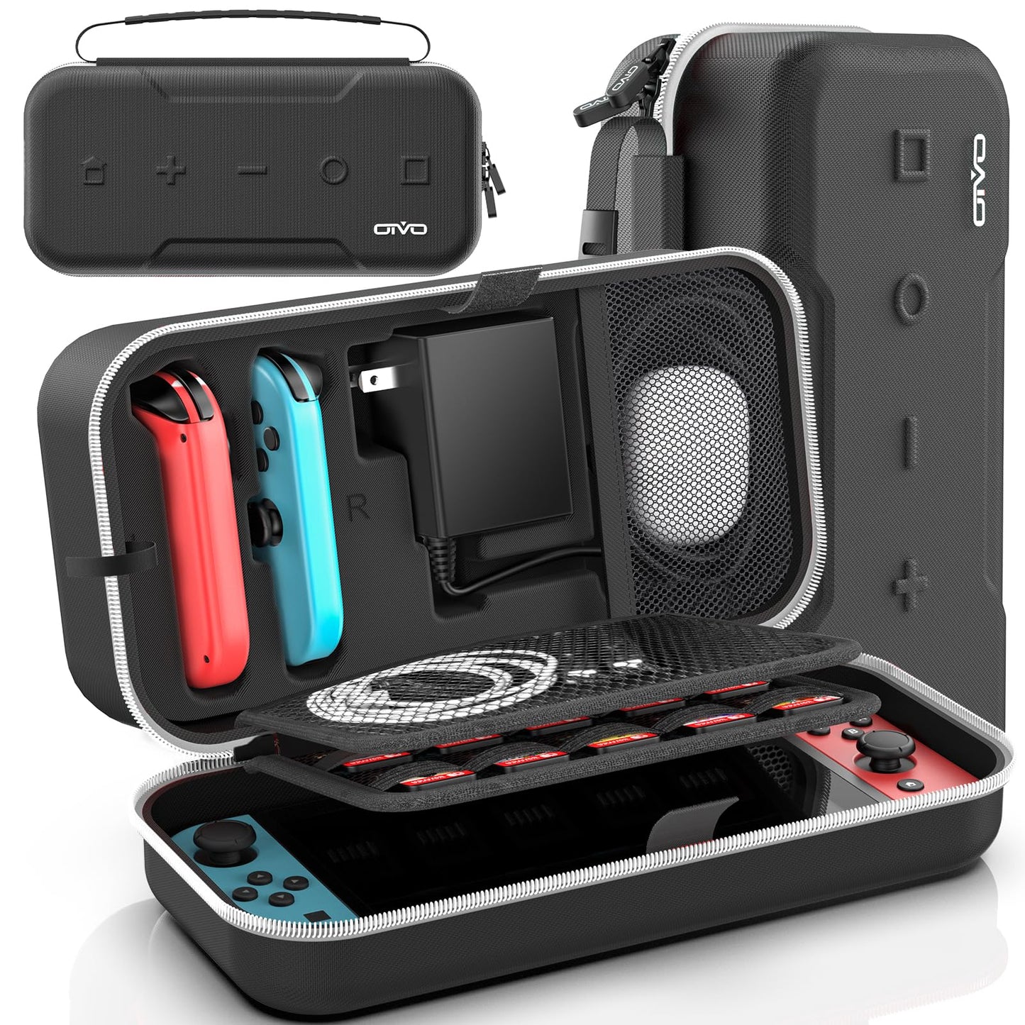 Switch OLED Carrying Case Compatible with Nintendo Switch & OLED Portable Switch Travel Carry Case Fit for Joy-Con and Adapter Hard Shell Protective Switch Pouch Bag with 20 Games White