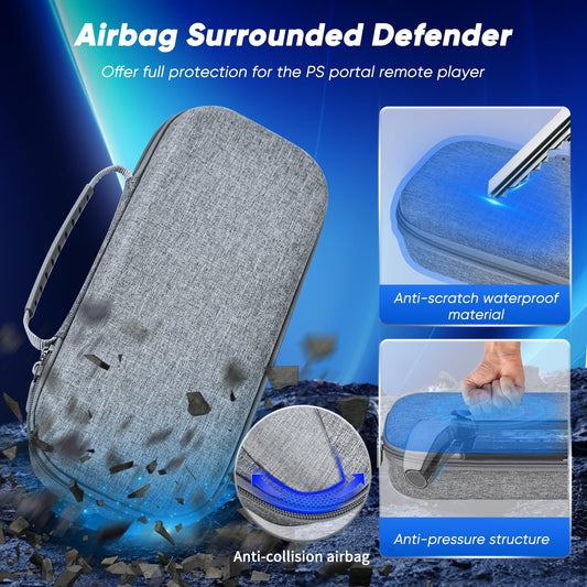 Auarte 12-in-1 Accessories Set for PS Portal, Hard Case, 2 Screen Protectors, Light Grey, Model PSP12G