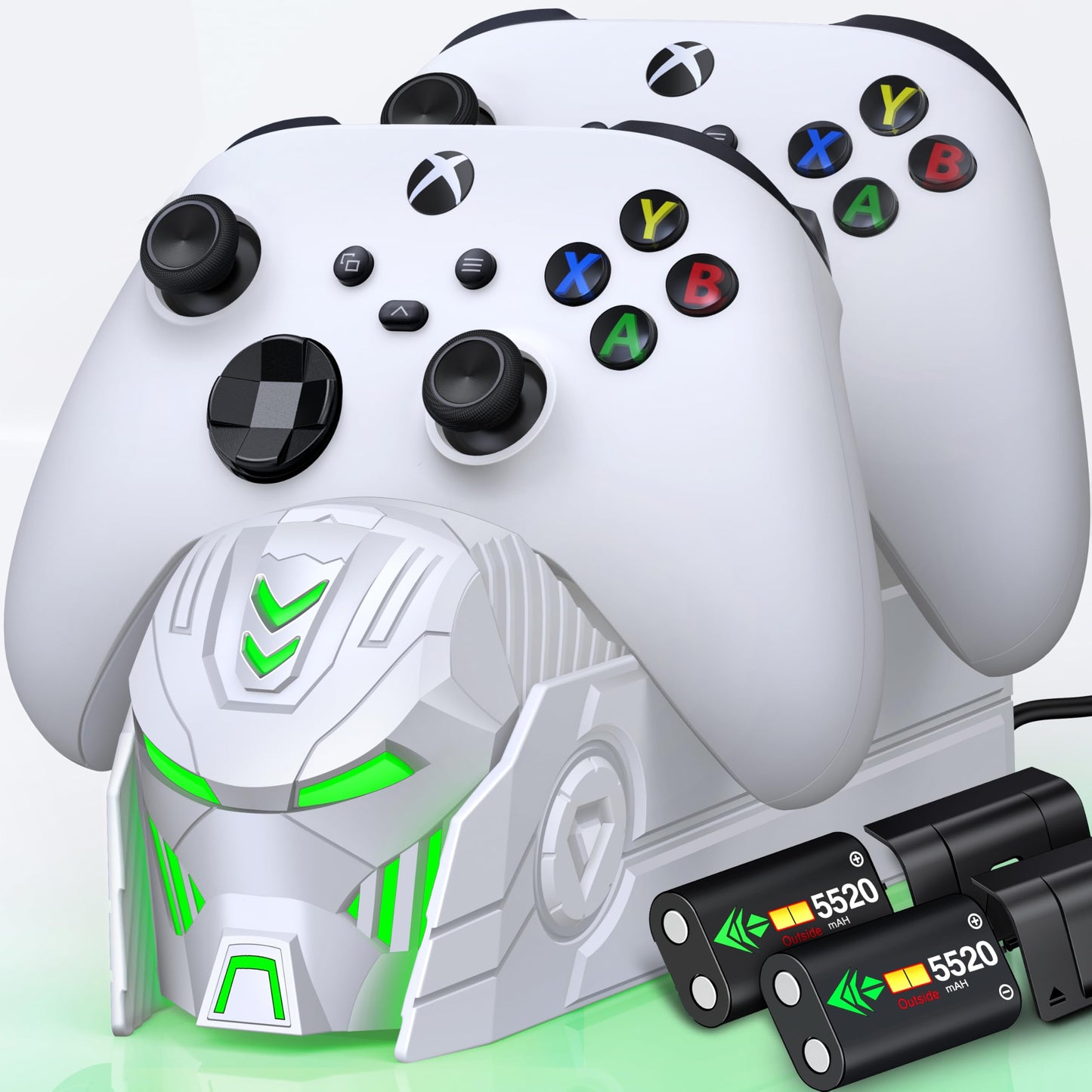 Rechargeable Xbox One Controller Charger Station with 2X 5520mWh Battery Pack Accessories Storage - for Xbox Series X/S/One/One X/One S Elite with 4 Battery Covers (White)