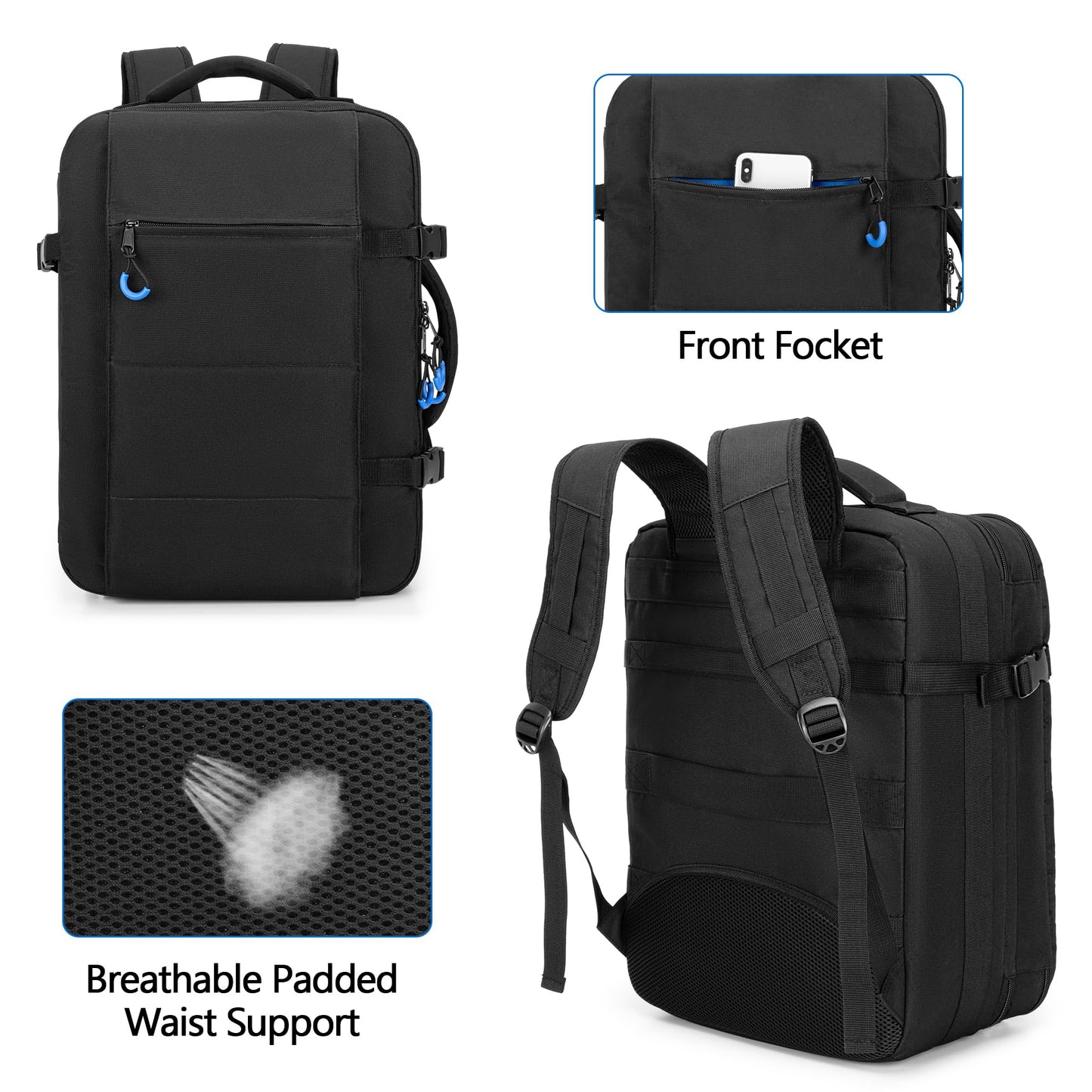 PGmoon Travel Backpack for PS5, Protective Case for Controllers & 15.6" Laptop, Medium to Large, Black, Model CAPG00701