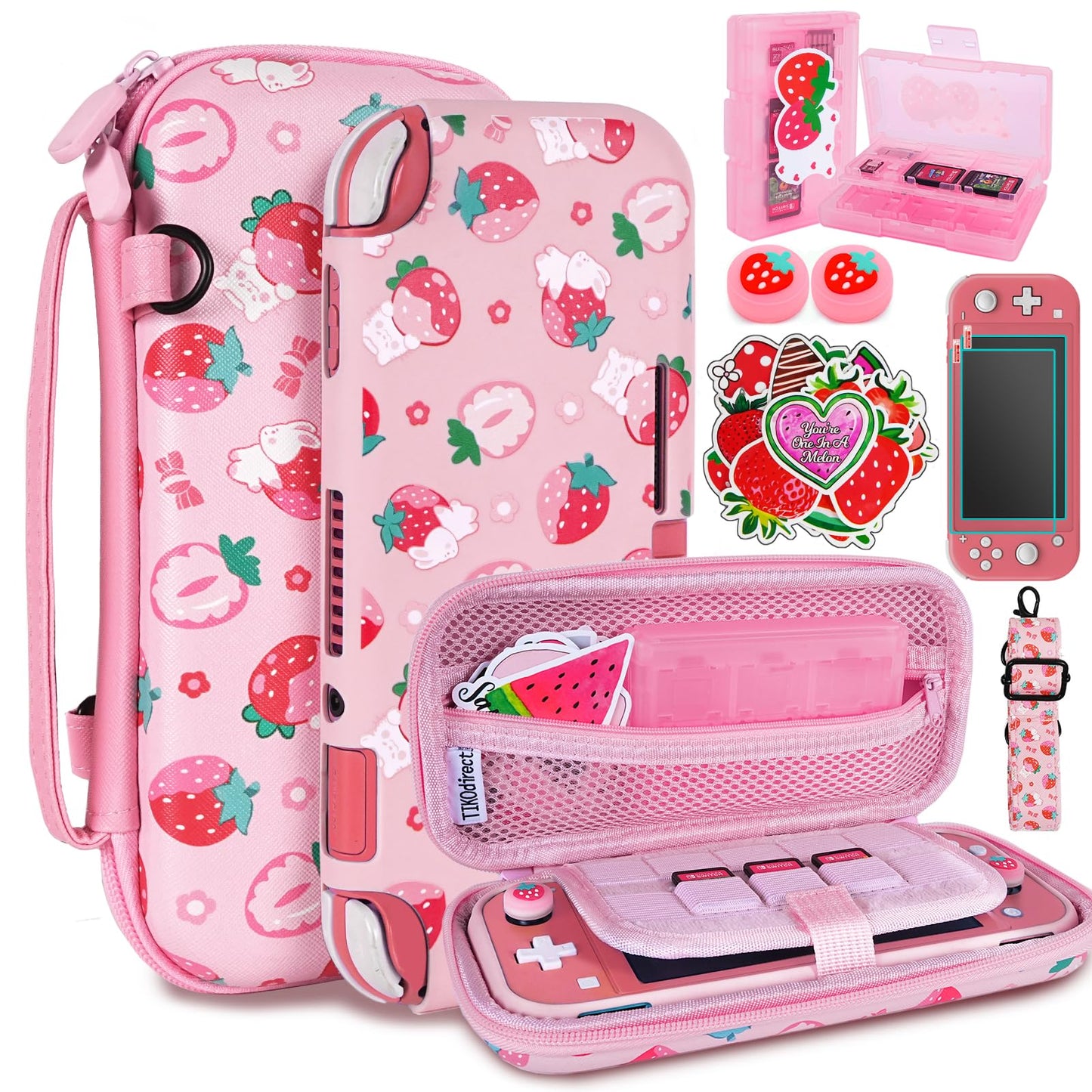 TIKOdirect Carrying Case for Switch Lite Pretty Shockproof Portable Tpartyl Bag with Soft Protective Case Screen Protectors Cute Thumb Grips Caps and Game Card Case Pink