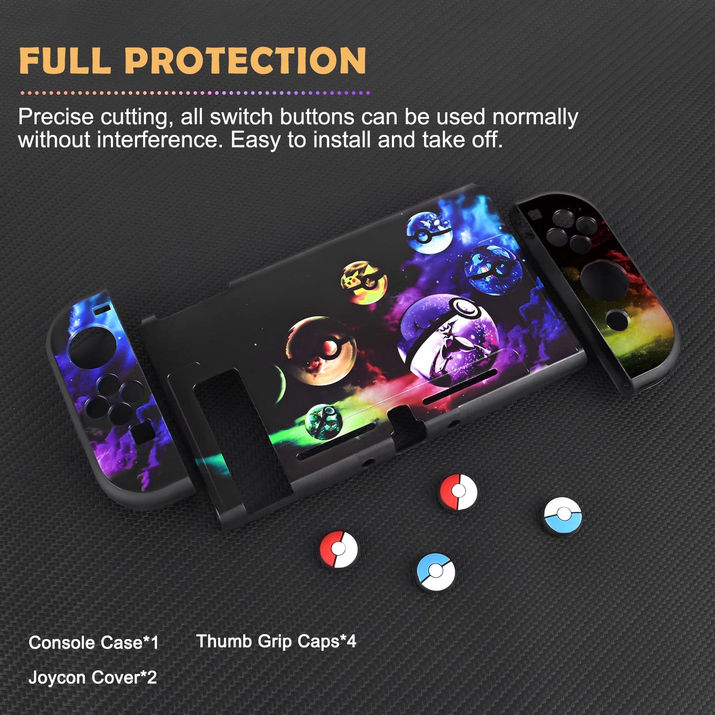 DLseego Cartoon Balls Switch Case - Soft TPU Shell, Shockproof, Scratch Resistant, Includes 4PCS Thumb Grips, Colorful Design