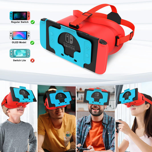 TIMETOP VR Headset for Nintendo Switch OLED, Adjustable HD Lenses, Comfortable Head Strap, Red Model