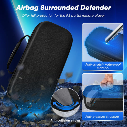 Auarte 12-in-1 Accessories Set for PS Portal, Hard Case, 2 Screen Protectors, Thumb Grips, M, Carbon Black, Model PSP12B