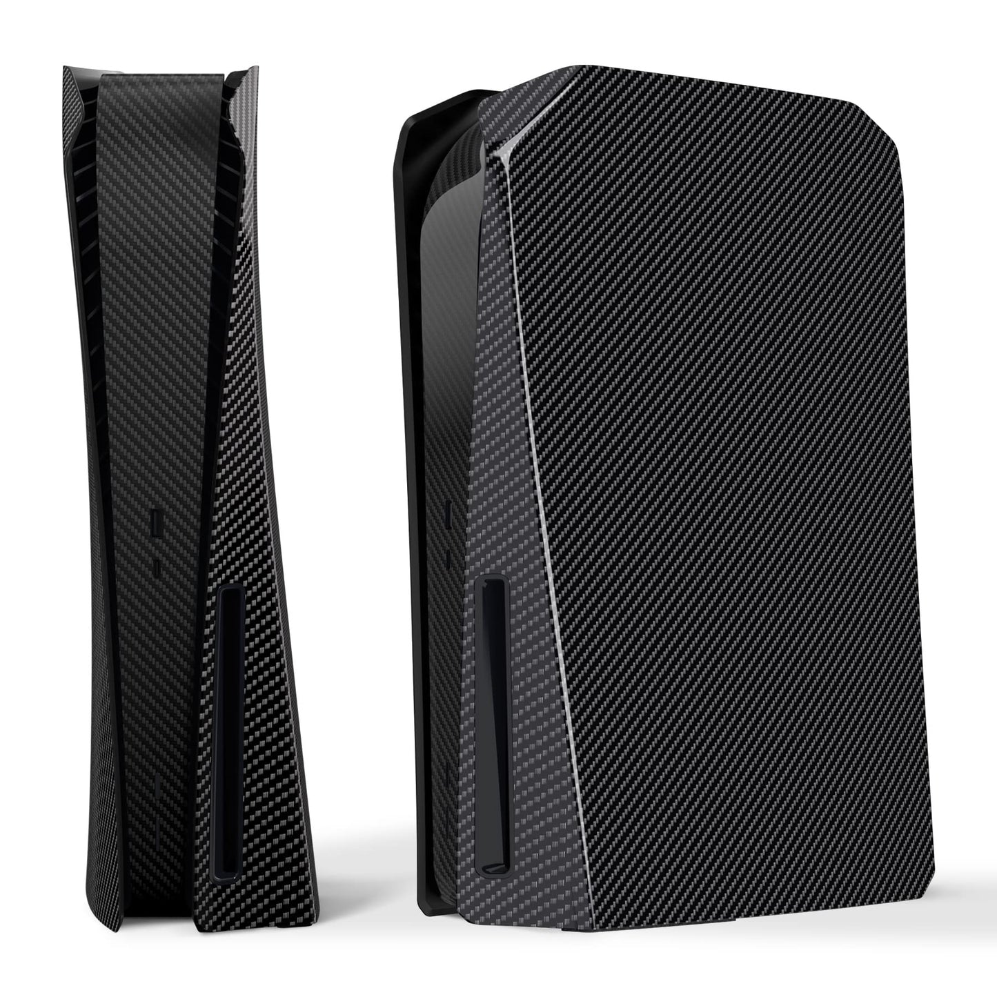 eXtremeRate eXcover Graphite Carbon Fiber Patterned Top Bottom Cover Compatible with ps5 Console Disc Edition Replacement Faceplate Backplate Shell Skin Compatible with ps5 Console Disc Version