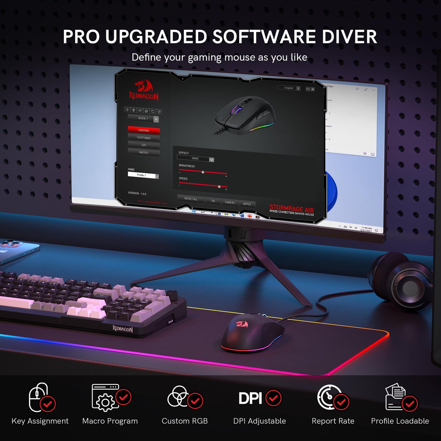 Redragon Wired Gaming Mouse M718-AIR - 12800 DPI, RGB Backlit, 7 Programmable Buttons, Cool Corded Optical Design for PC/Laptop/Gamer