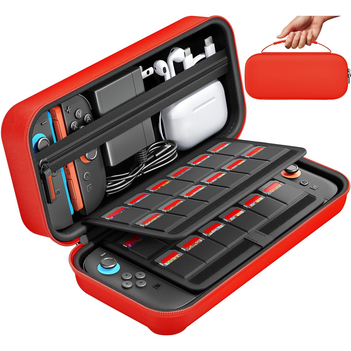 daydayup Switch Carrying Case Compatible with Nintendo Switch 2 with 24 Games Cartridges Protective Hard Shell Travel Carrying Pouch DS Case Red