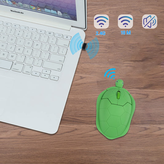 elec Space Wireless Turtle-Shaped Mouse, 2.4G Optical, 3 Buttons, 12x7.7cm, Mint Green, Model B0B8R98G61_CA