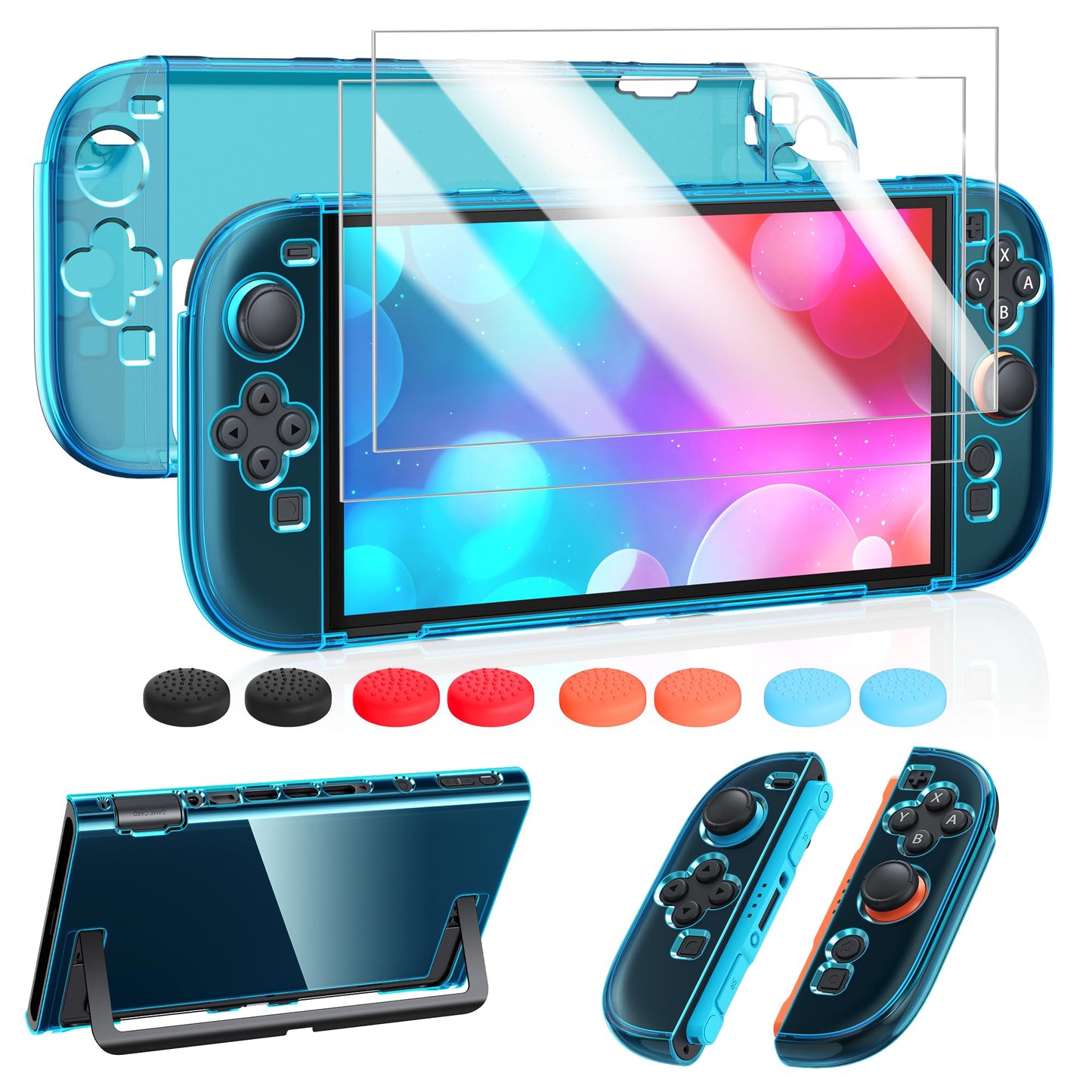 FYOUNG Protective Case for Nintendo Switch 2(2025) Translucent Blue Slim Hard Shell for Switch 2 Accessories Scratch&Shock Protection Cover for Joycon 2 with Screen Protector 8 Thumb Grip