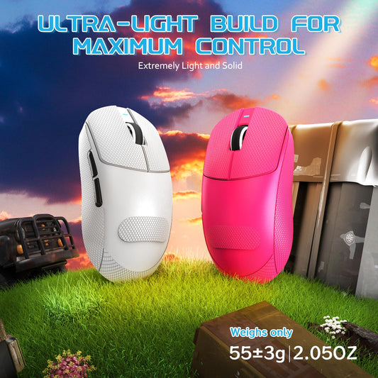 MAMBASNAKE X8 Plus Wireless Gaming Mouse - 55g Lightweight, Ergonomic, 40K DPI, 150h Battery, White With Tape