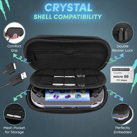 Skywin PS Vita 2000 Slim 4-in-1 Kit - Black Case, Front & Back Protector, Charger Adapter, Micro SD Card