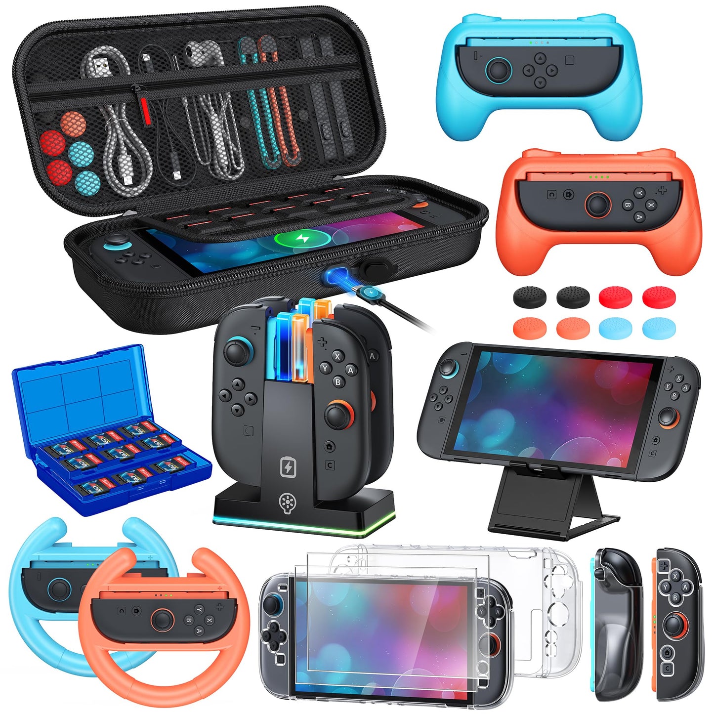 23 IN 1 Case Accessories Bundle for Nintendo Switch 2 2025 WAXITY Travel Carrying Storage Set Kit with Switch 2 Charger Dock Grips Steering Wheel for Joycon Protective Cover Screen Protector