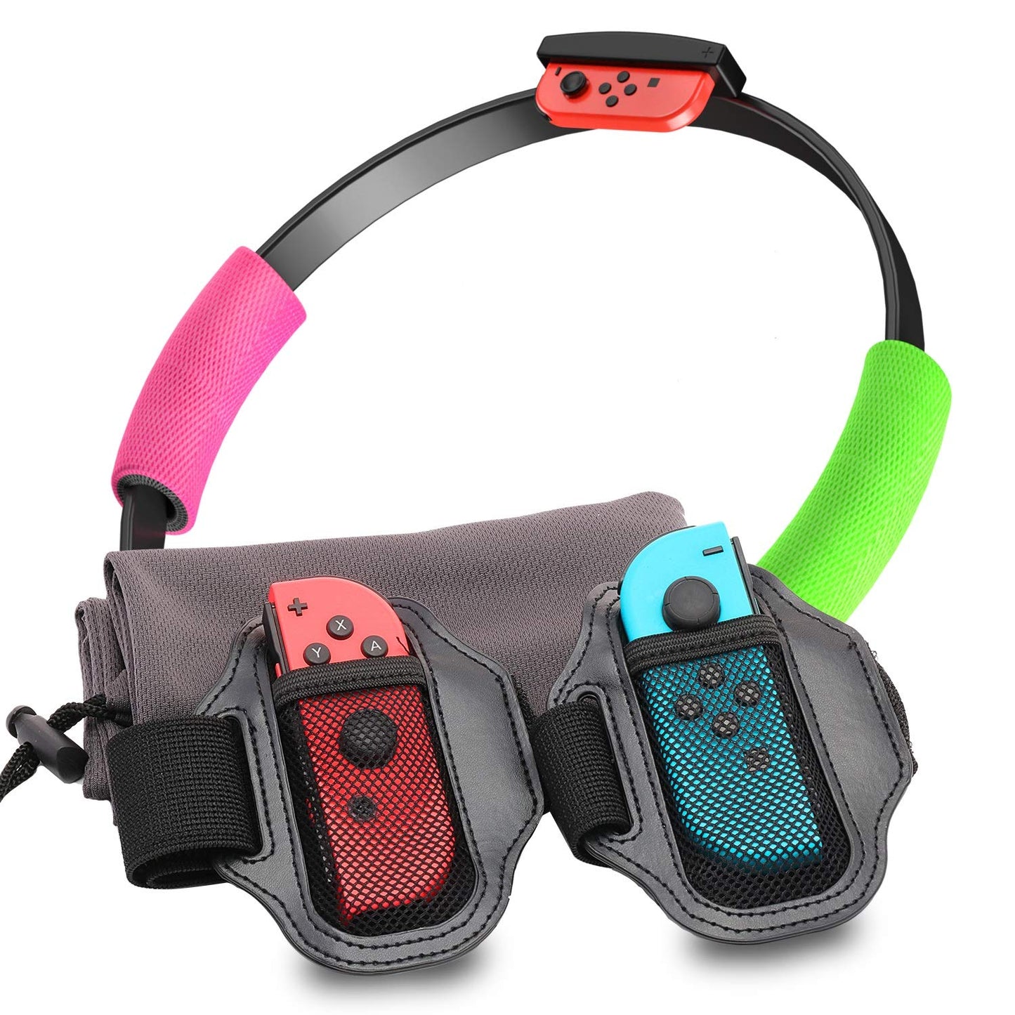 ECHZOVE Leg Strap Set for Nintendo Switch Sports - Includes 2 Straps, 2 Grips, and Storage Bag - Black