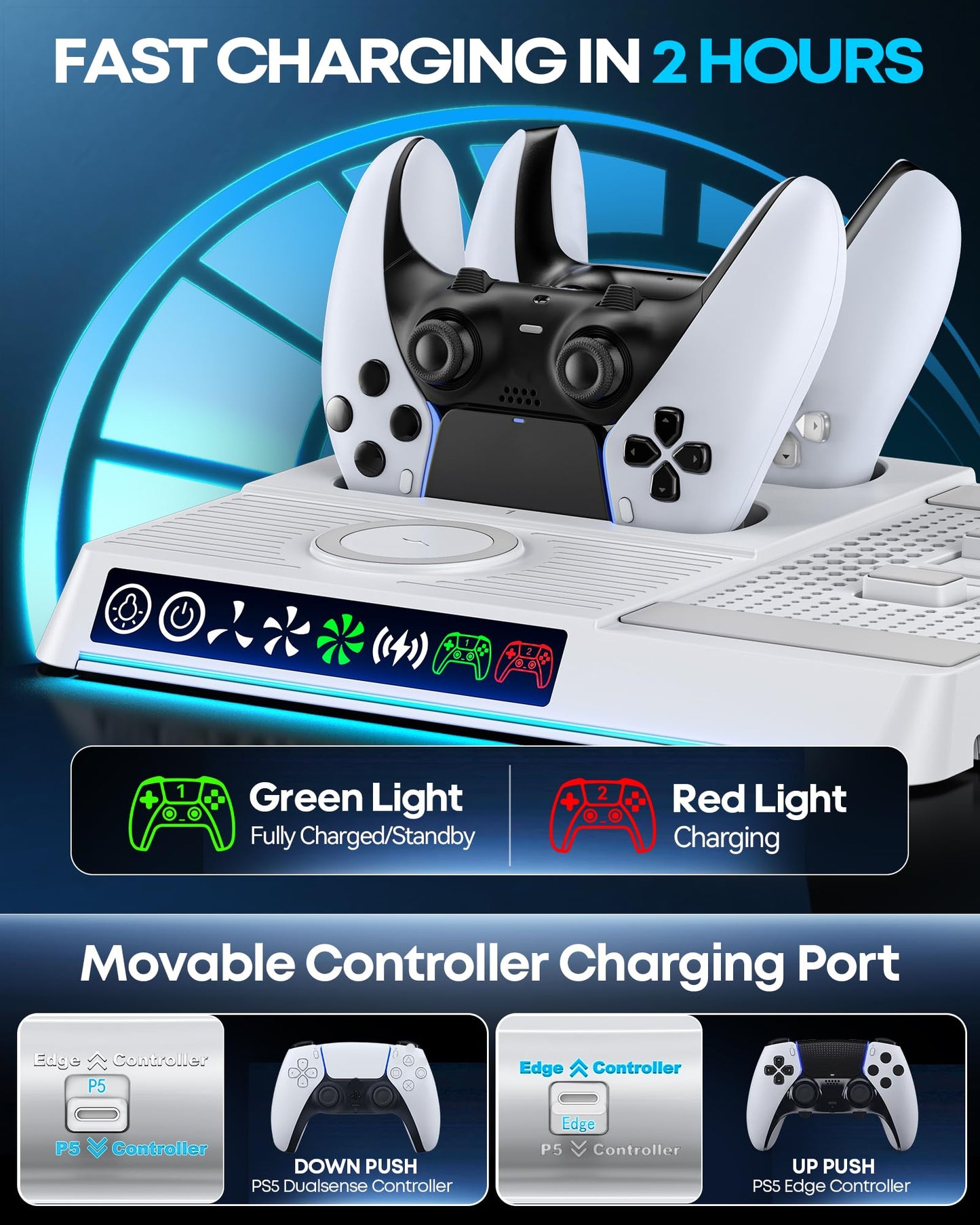 OIVO PS5 Cooling Station & Controller Charger, Vertical Stand for Disc & Digital Console, Black, Model P5442