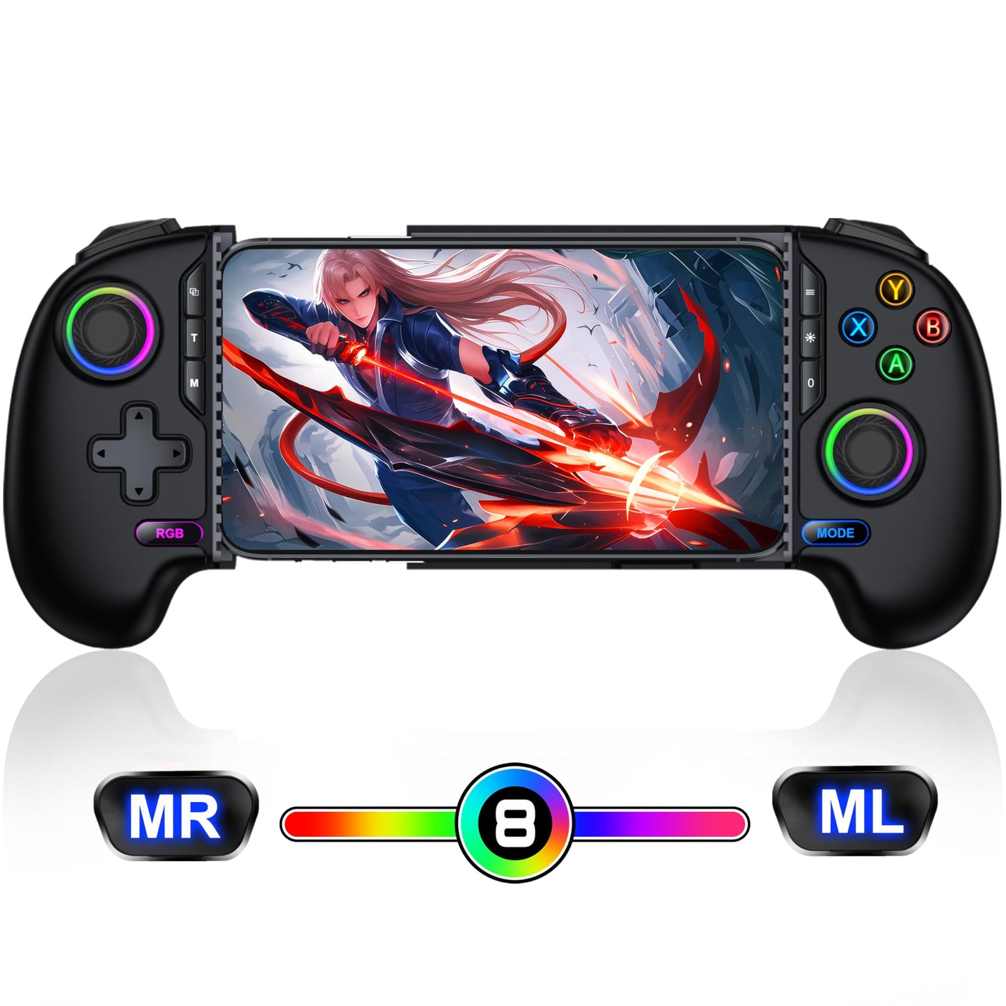 Mobile Wireless Phone Controller for iphone/Android with Hall Joystick Mobile Game Controller with Phone Case Support Compatible with Steam Link Roblox PlayStation Consoles