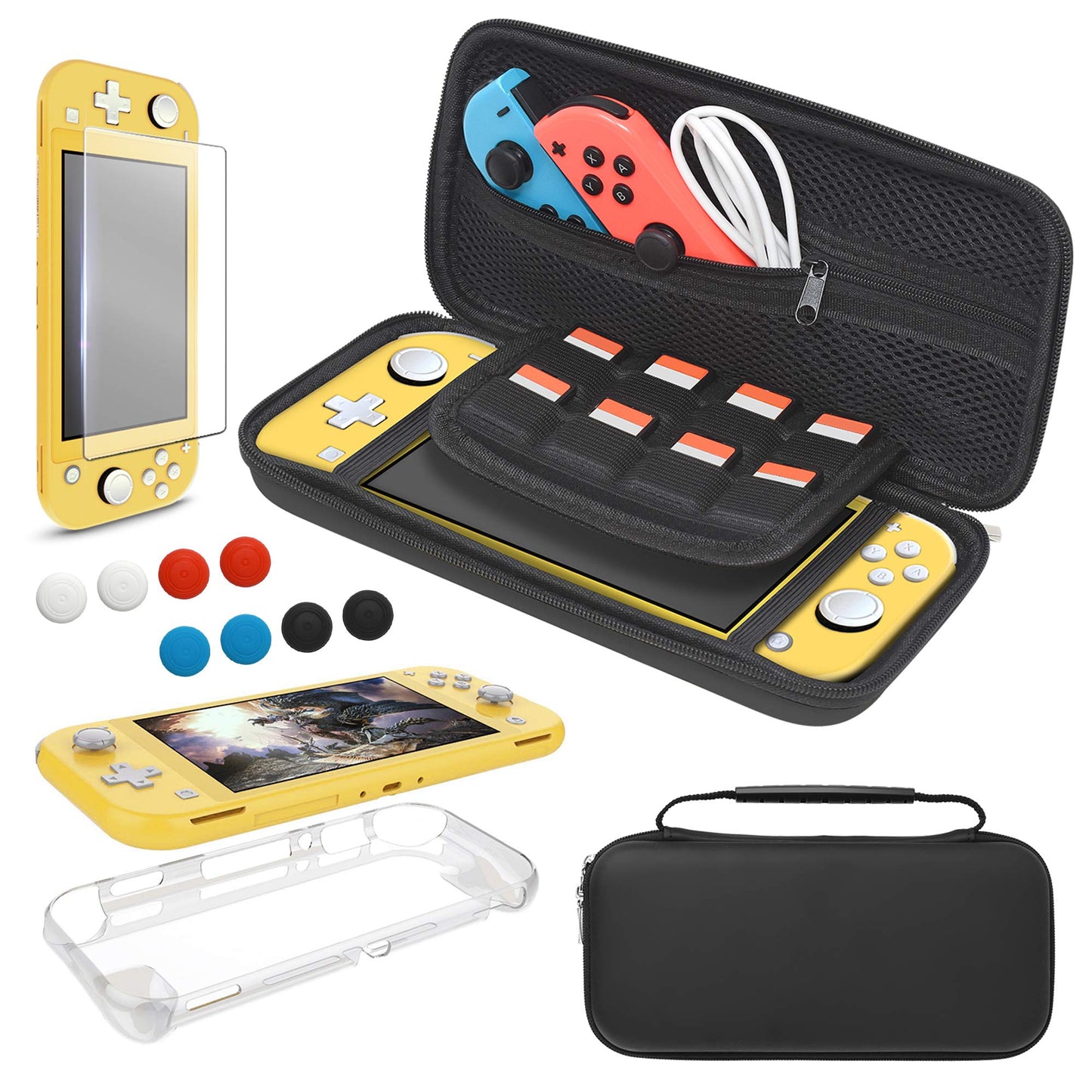Carrying Case Plus TPU Case Cover and Screen Protector Compatible with Nintendo Switch Lite 4 in 1 Accessories Kit Portable Carrier Tpartyl Bag Case Comes with 8 Game Card sections for Switch Lite 2019