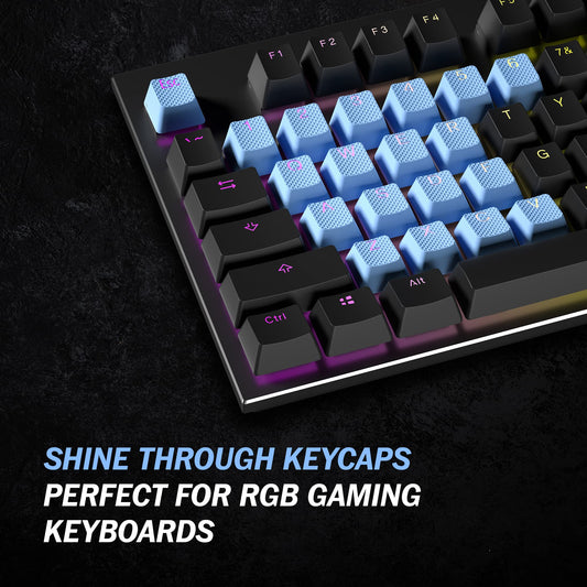 HK Gaming Rubber Keycaps Set - 23 Keys OEM Profile, Anti-Slip Texture, Doubleshot Backlit, Blue Malibu