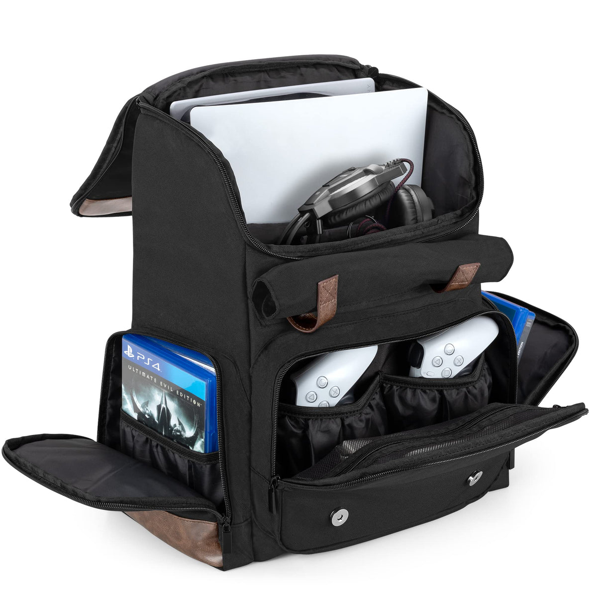 LoDrid Game Backpack Compatible with PS5/PS5 Slim/PS4/PS4 Pro/PS4 Slim/Xbox One X/S Protective Console Tpartyl Carry Case with Pockets for 15.6 Laptop Accessories (registered design Design)