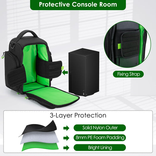 PGmoon Travel Carrying Case for Xbox Series X - Protective Black Bag for Console, Controllers, Cables & Game Discs (Model: CAPG02301)