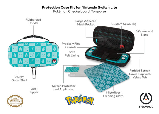PowerA Protection Case Kit for Nintendo Switch Lite - Pokémon Checkerboard, Turquoise