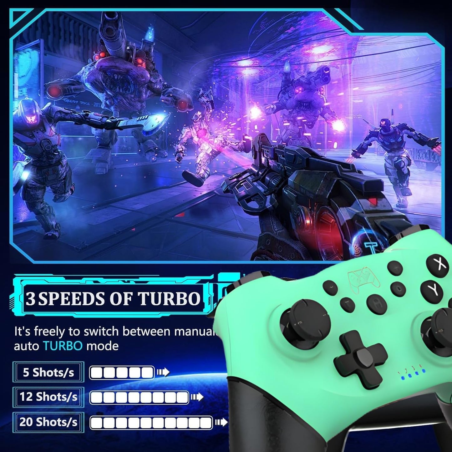 RUEIURI Wireless Gamepad Controller 2 Pack for Swit-ch & Swit-ch Lite, Pink & Green, Gyro Axis, Turbo, Adjustable Dual Shock