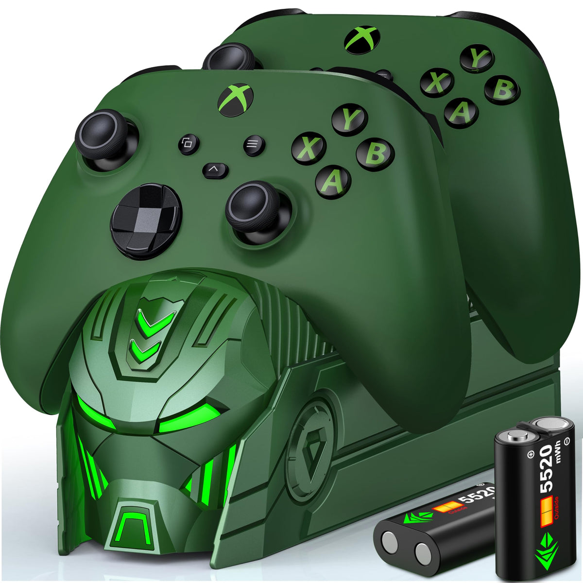 Xbox Controller Charger Station with 2x5520mWh Rechargeable Battery Pack for Xbox One Controller Dual Charging Dock for Xbox Sereies X Controller with 4 Battery Covers (Green)