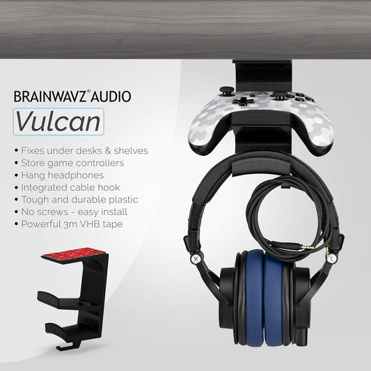 BRAINWAVZ VULCAN Under Desk Controller & Headphone Hanger for XBOX, PS5, PC - Black
