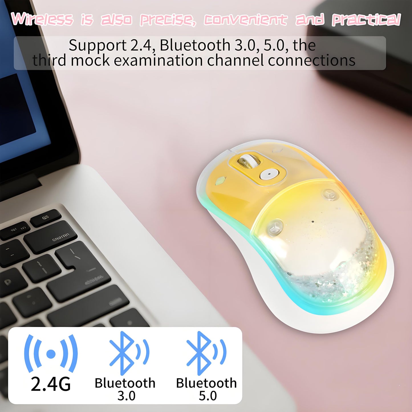 elec Space Wireless Bluetooth Mouse - Rechargeable, Silent, RGB Lighting, Ergonomic Design, Yellow