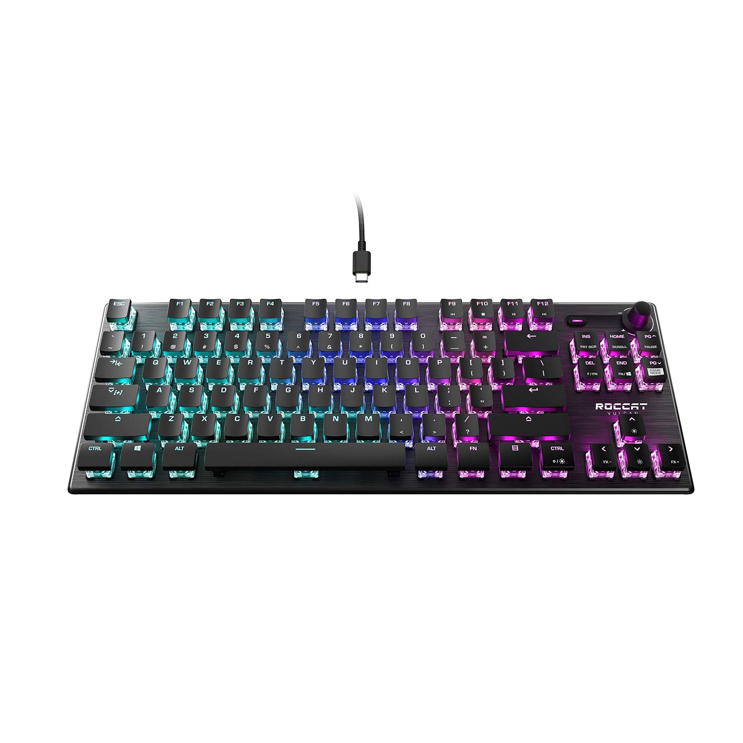 ROCCAT Vulcan TKL Mechanical PC Tactile Gaming Keyboard Compact Tenkeyless Titan Switch Optical RGB AIMO Lighting Anodized Aluminum Top Plate Detachable USB-C Cable Low Profile Design Black