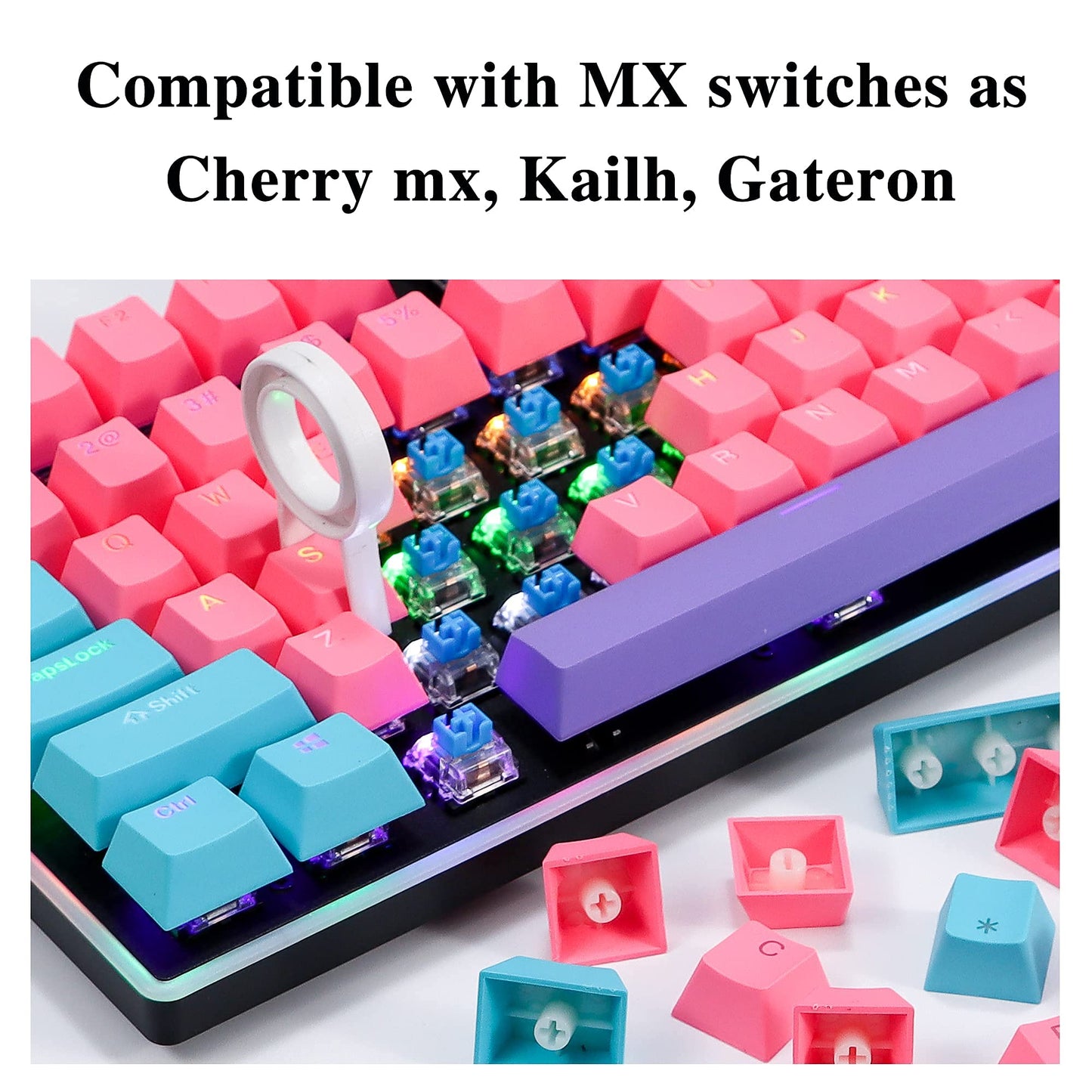 Ussixchare 60% Keycap Set - 104 Backlit PBT for Gateron/Kailh Switches - Ahri Pink