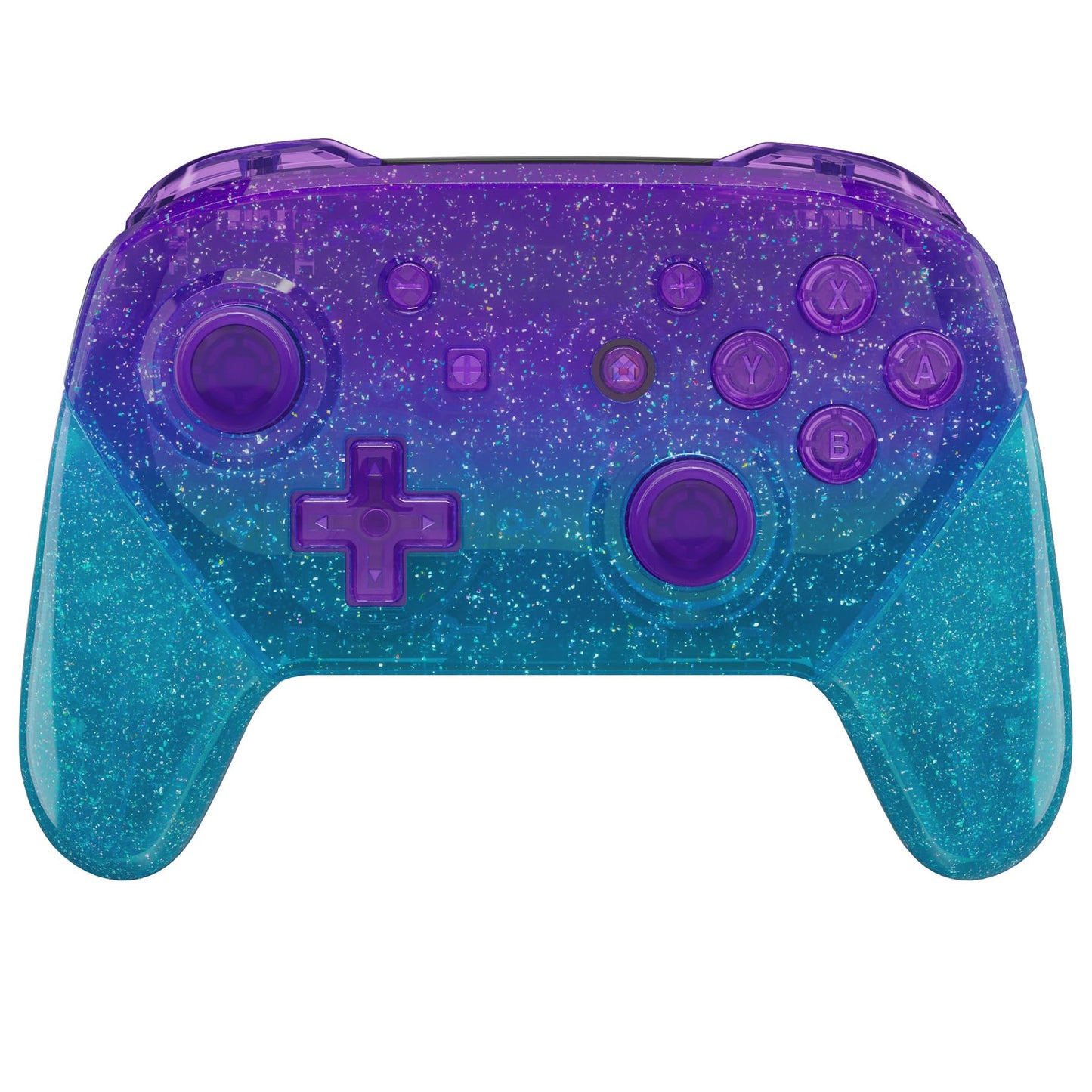 eXtremeRate Faceplate Backplate Handles for Nintendo Switch Pro Controller, Glitter Gradient Translucent Bluebell & Blue Replace