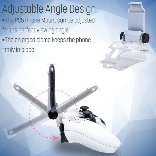 ADZ PS5 Controller Phone Mount Holder - Smart Clamp for PS5 Dualsense, White, Model ADZPS5-002