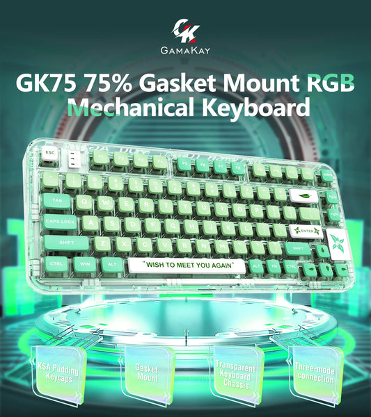 GK GAMAKAY GK75 75% RGB Mechanical Keyboard - Bluetooth/USB-C/2.4GHz, Hot Swap Yellow Switch, PBT Keycaps, Mint Green