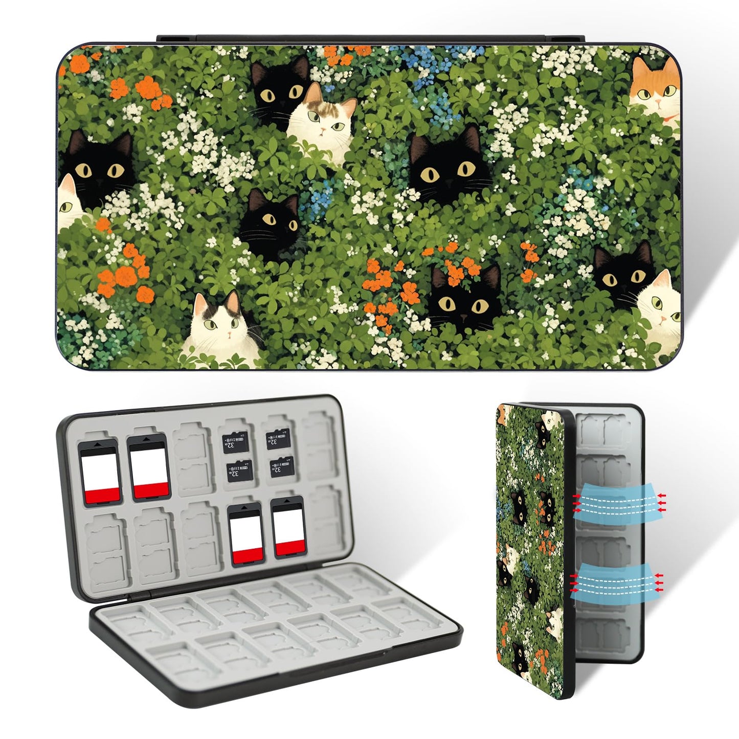 FlyingMage Switch 2 Game Case Holder for Nintendo Switch 2/OLED/Lite Games & Micro SD Cards Cute Kitty Switch2 Game Card Holder Cartridge Case with 24 Slots Game Card Storage - Green Cat