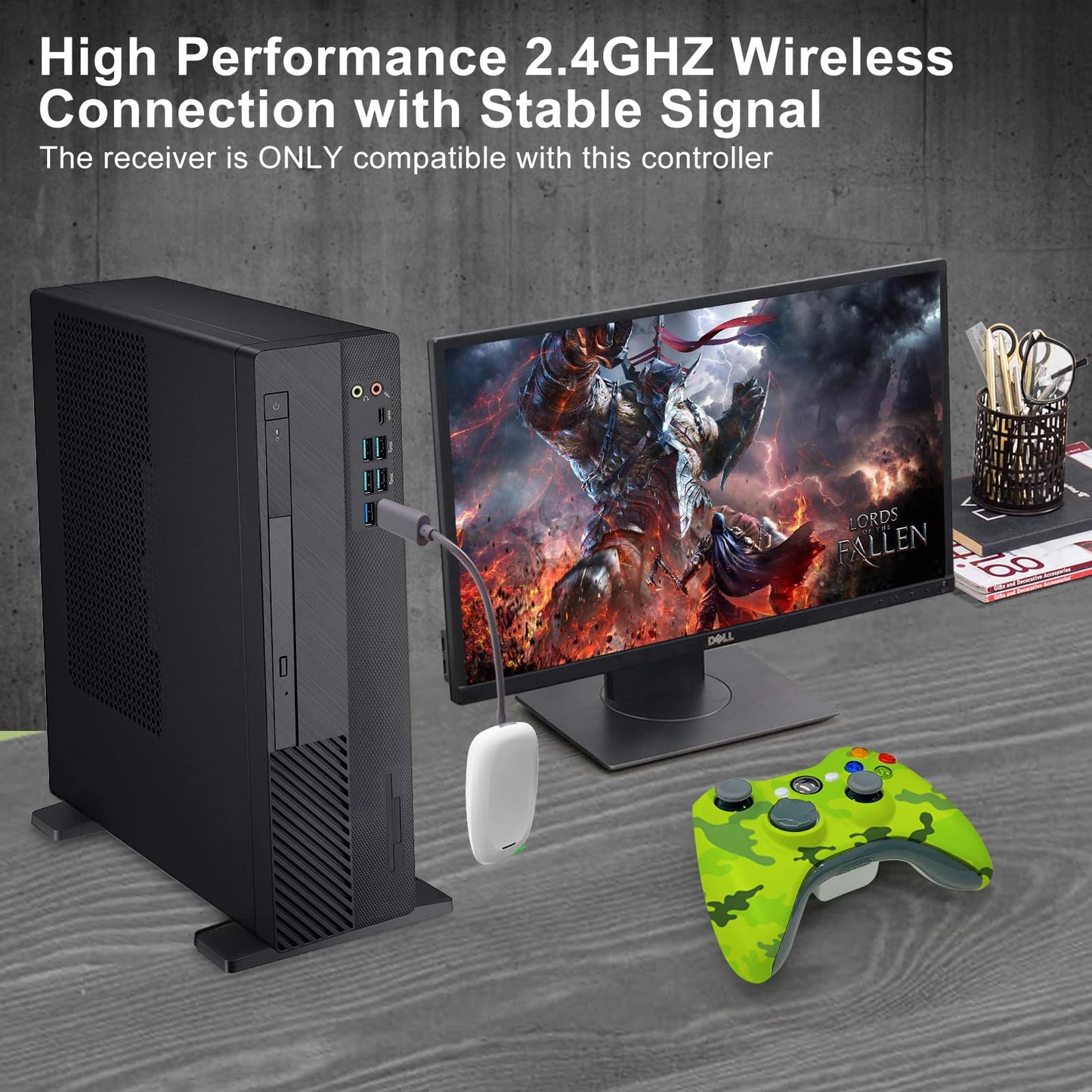 SANGDER Wireless Controller for Xbox 360 - 2.4G Dual-Vibration Gamepad, Camo Green, Compatible with Xbox 360/PC