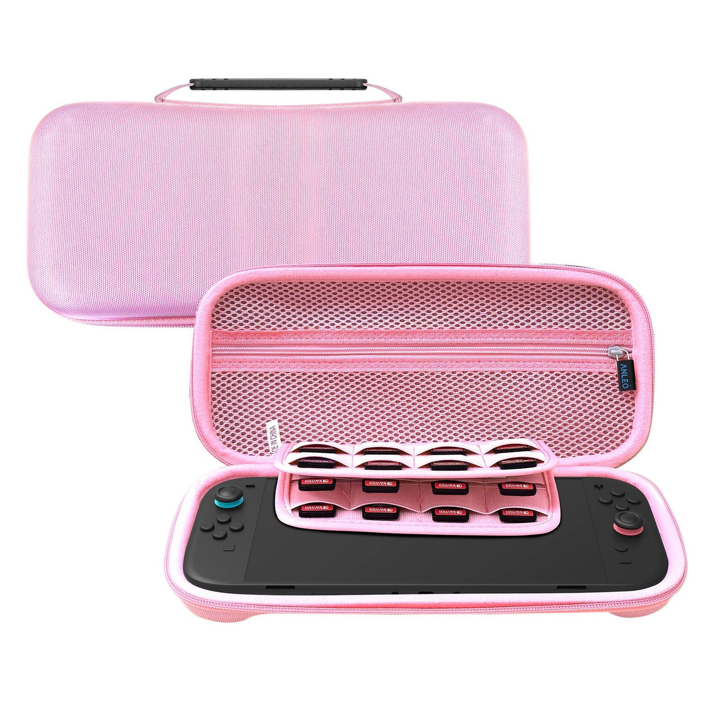 Anleo Carrying Case for Nintendo Switch 2 (2025) Switch 2 Large Capacity Protective Hard Case Portable Travel Bag with 16 Game Card Slots and Storage for Console & Accessories(Thick) (Pink)