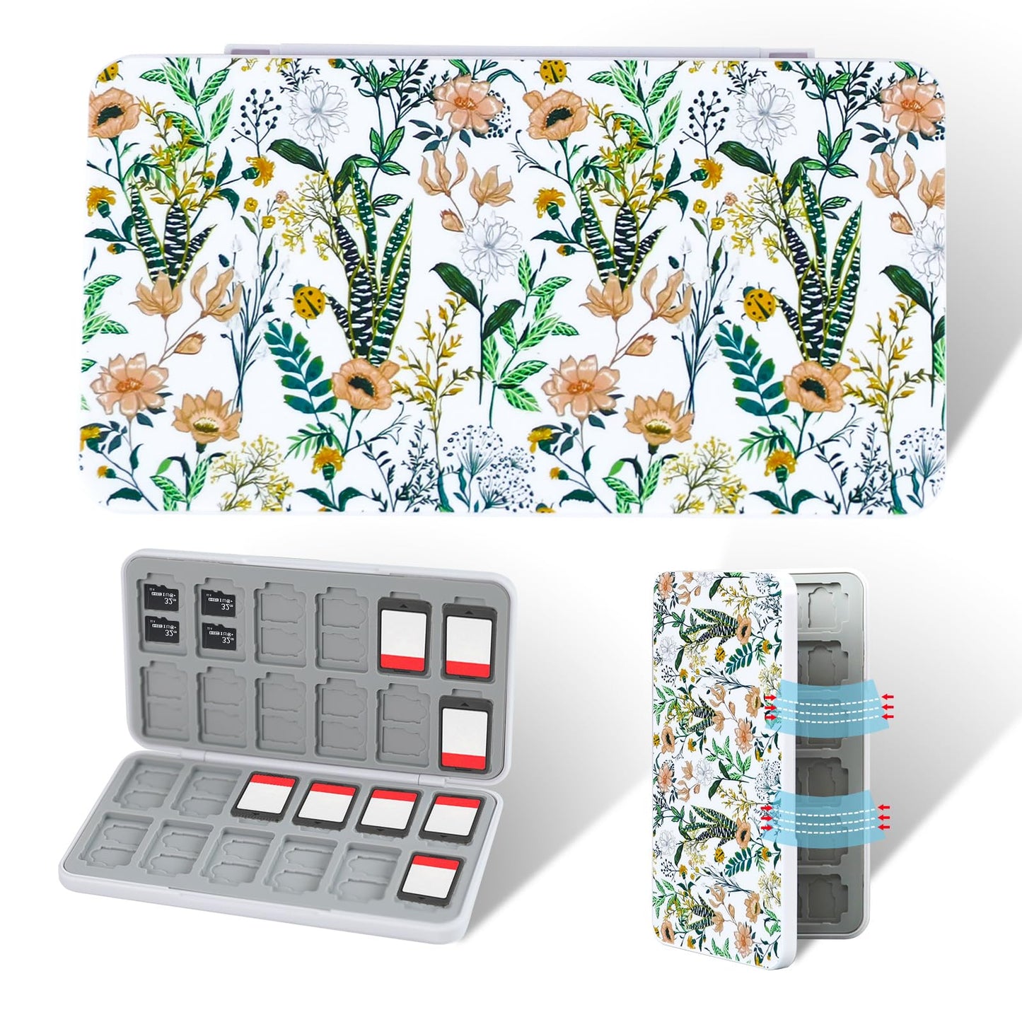 FlyingMage Switch 2 Game Case Holder for Nintendo Switch 2/OLED/Lite Games & Micro SD Cards Cute Floral Switch2 Game Card Holder Cartridge Case with 24 Slots Game Card Storage - Flowering Shrubs
