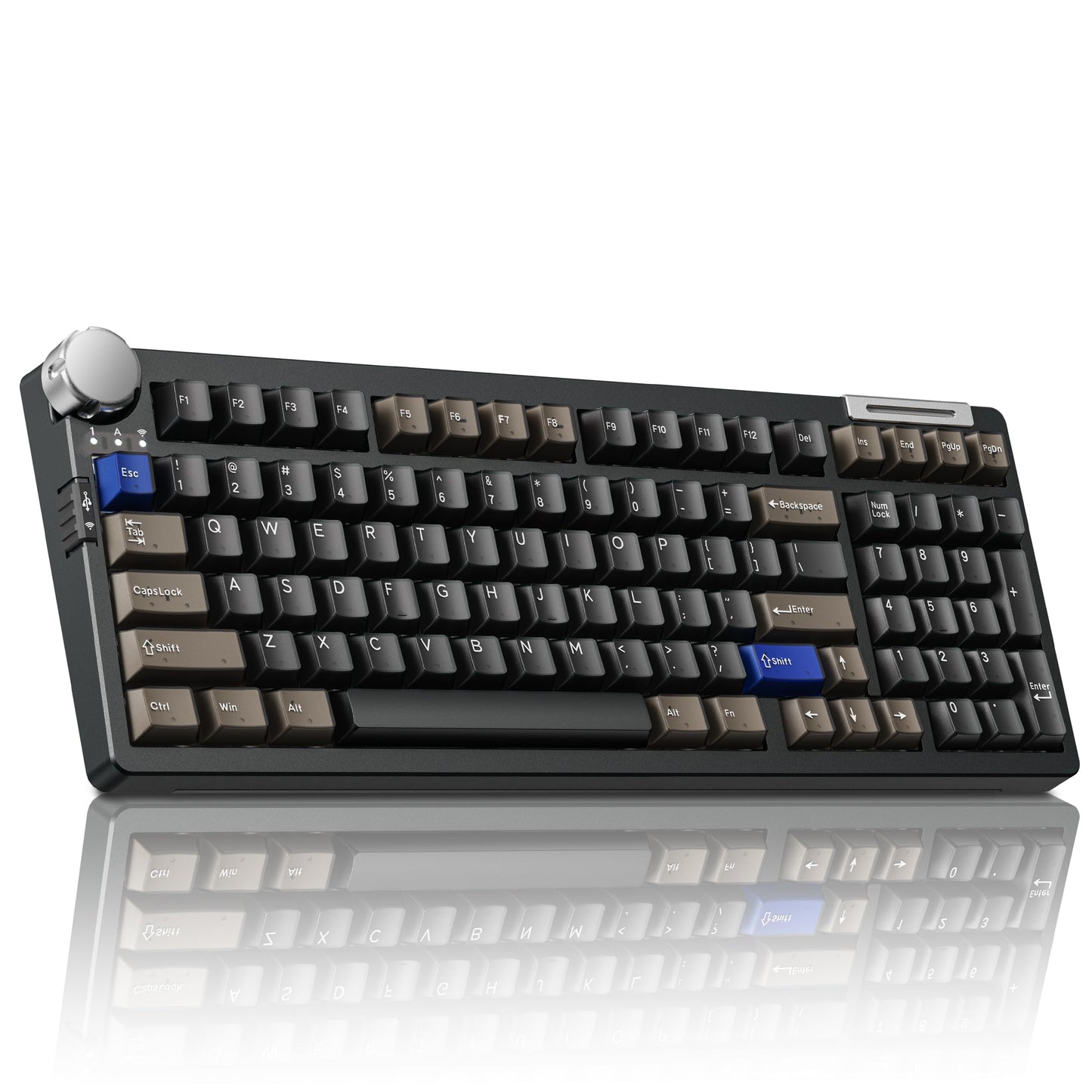 ZORNHER ZH980 Pro Wireless Mechanical Keyboard with Metal Knob Full Size Gaming Keyboard Creamy Keyboard with Number Pad Creamy Switches QMK/VIA Support for Win/Mac Retro Black