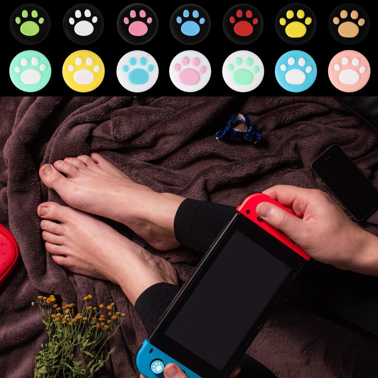 Sumind 28-Piece Cute Cat Claw Thumb Grip Caps for Nintendo Switch & Joy-Con, Soft Silicone, Model: Sumind-Thumb Grip-01