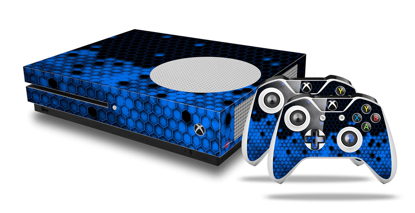WraptorSkinz Decal Vinyl Skin Wrap Compatible with Xbox One S Console and Controllers - HEX Blue