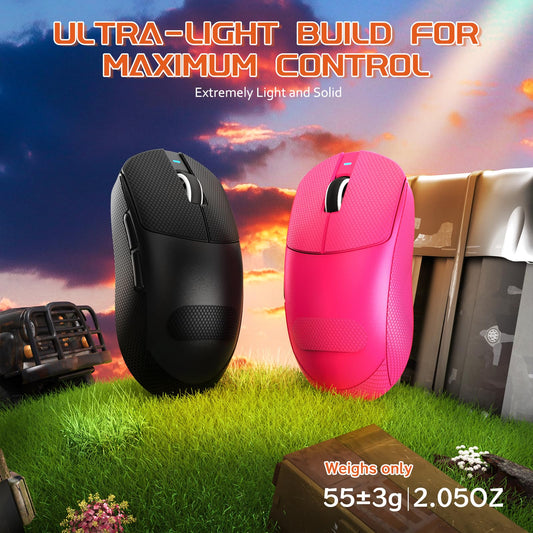 MAMBASNAKE X8 Plus Wireless Gaming Mouse - 55g Lightweight, 40K DPI, Ergonomic Design, Black with Tape, Triple Mode, 150h Battery Life