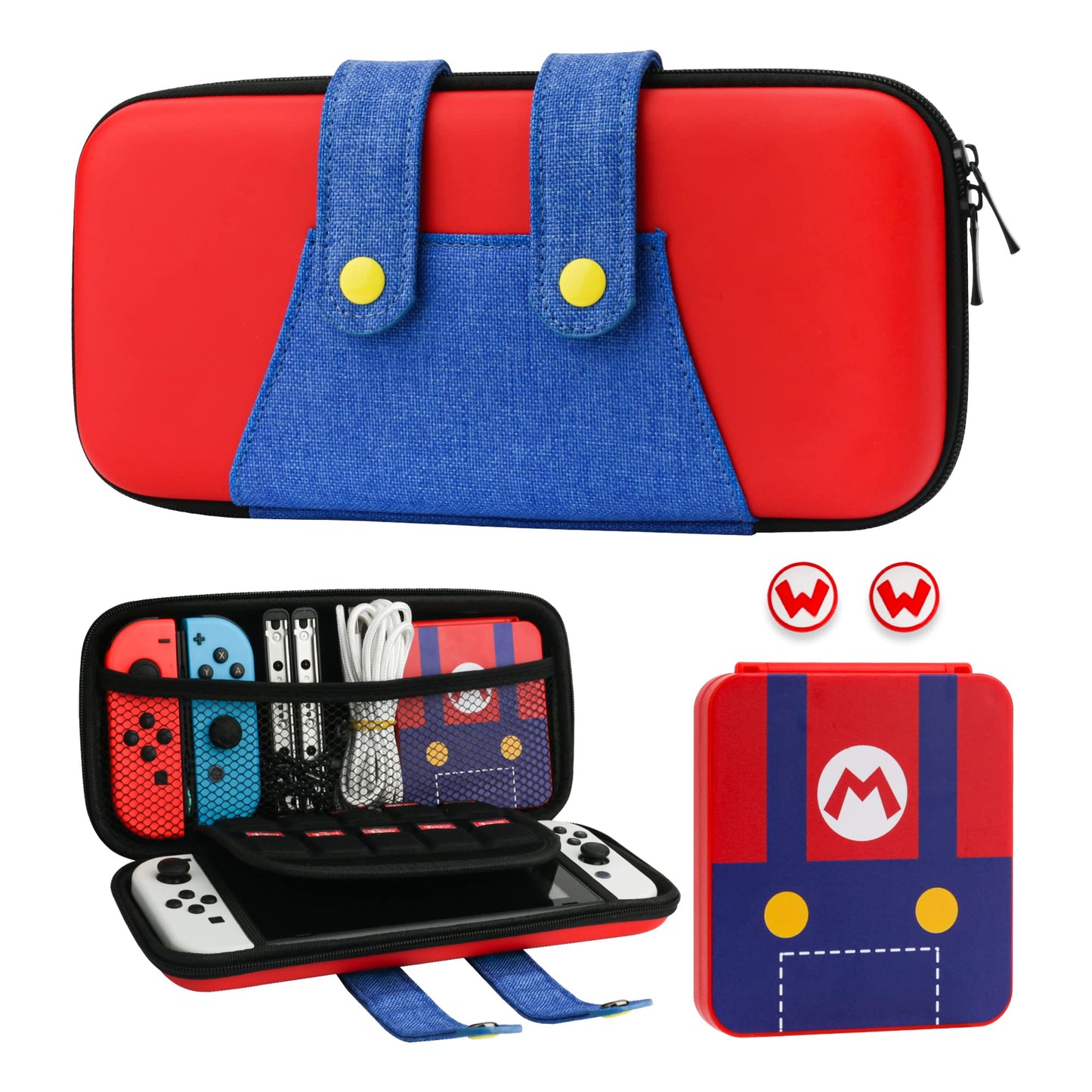 GLDRAM Theme for Mario Carrying Case Compatible with Nintendo Switch & OLED Molde Portable Accessories Kit with Shockproof Switch Travel Storage Protector 12 Slots Game Card Case & 2 Thumb Grip Caps