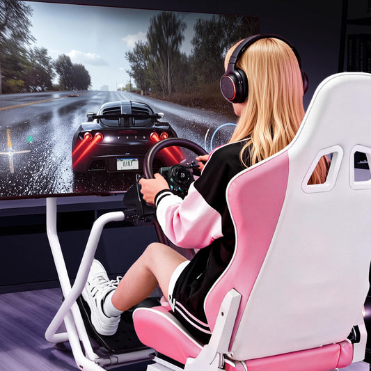 ARES WING Sim Racing Cockpit with Monitor Mount, GRS1002PK, Pink, Compatible with Fanatec, Thrustmaster, Logitech, PS5, PS4, Xbox, PC