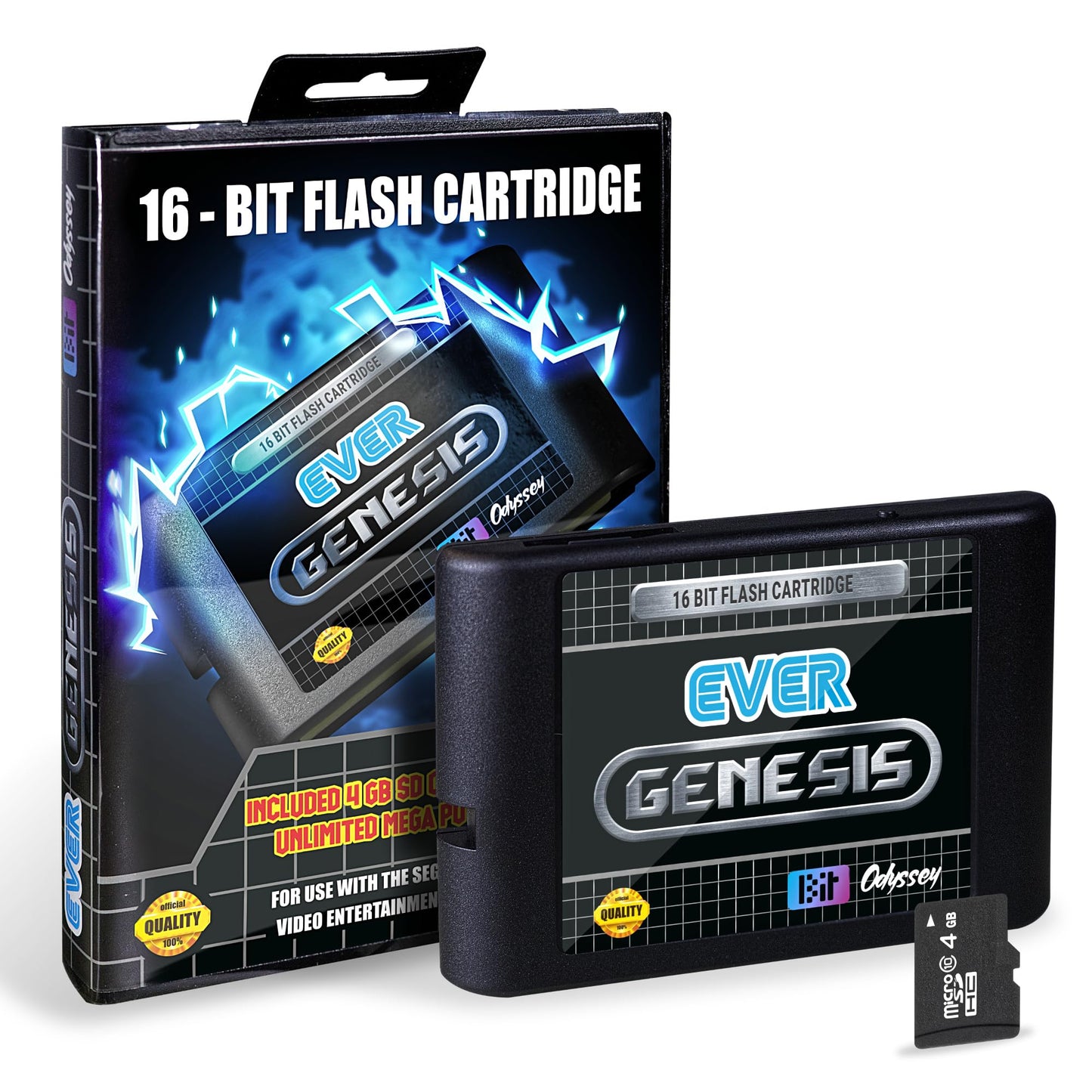 EverGenesis Flash Cartridge for Sega Genesis / Mega Drive - Includes 4GB SD Card - Plays 99% of Games Save Support
