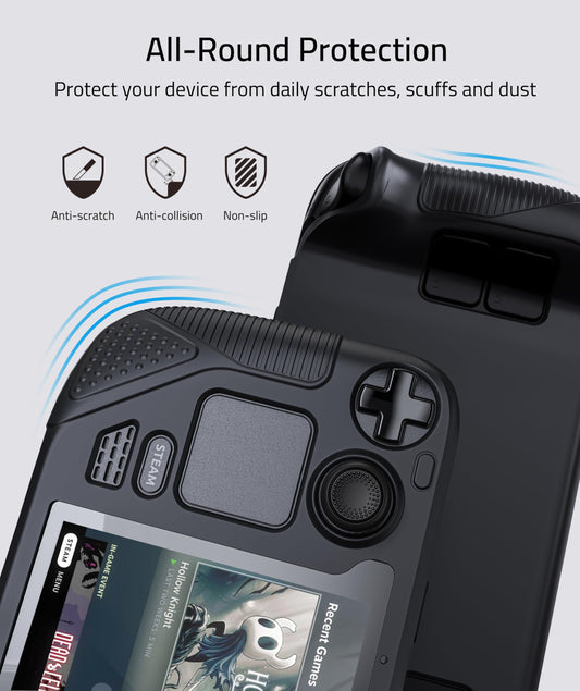 Syntech Protective Case for Steam Deck - All-Round Protection, Non-Slip Grips, Silicone Cover, 30×12×4cm, Black, Model SYNM053B